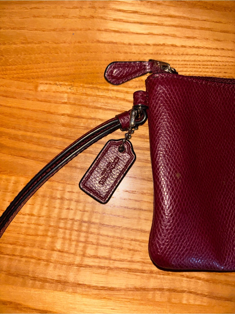 Coach Burgundy Pebbled Leather Wristlet with Gold Logo - Picture 2 of 6
